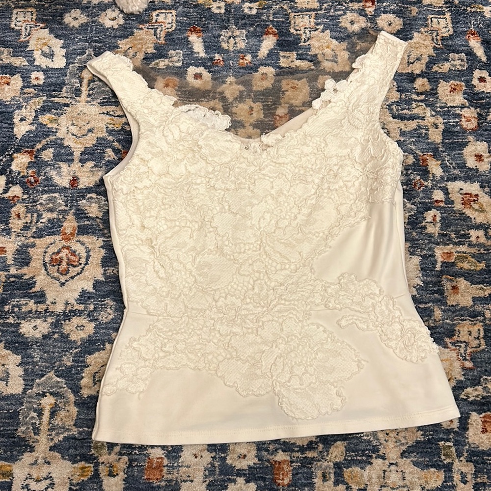 Never worn Bailey44 Embroidered Ivory Mesh Illusion Top